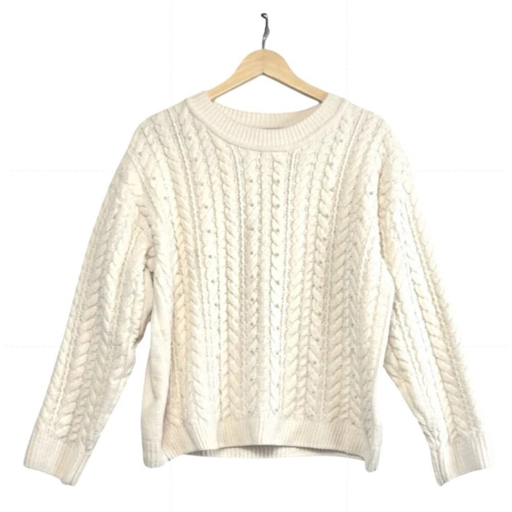Cynthia Rowley Women’s S Chenille Pearl Embellished Cable Knit Sweater Coquette